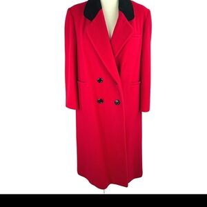 Novel Vtg  Beau Brem 100% Wool Coat Sz 6Velvet Collar Double Breasted Red Chic